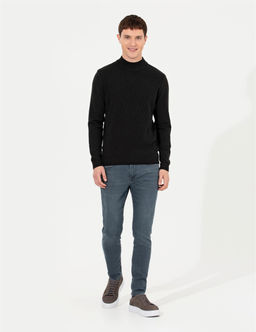 Siyah Slim Fit Yar_m Bal_k__ Yaka Triko Kazak - Pierre cardin фото 4