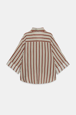 CAMISA RAYAS BAJO ABULLONADO / Marr?n / Crudo - Zara фото 7