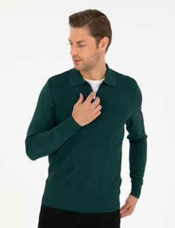 Ye_il Regular Fit Fermuarl_ Polo Yaka Triko Kazak