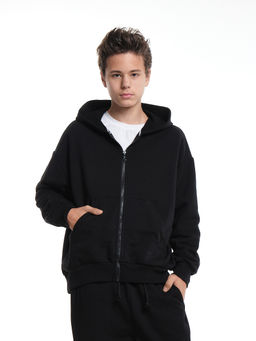 Толстовка зипка оверсайз с капюшоном на молнии 22-5610 черный - Mini maxi фото 6