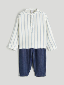 Hakim Yaka ?izgili Erkek Bebek G?mlek ve Pantolon