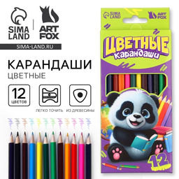 Цветные карандаши, 12 цветов трехгранные «Панда»