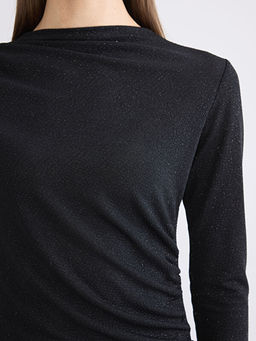 Dik Yaka Parlak G?r?n?ml? B?zg?l? Elbise