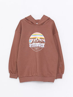 Kap??onlu Bask?l? Uzun Kollu K?z ?ocuk Sweatshirt