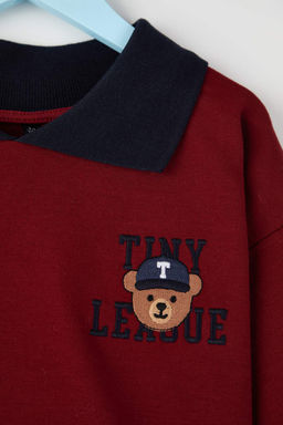 Bordo 100% Pamuk Bask?l? Polo Yaka Regular Unisex Cocuk Orme Sweatshirt TKDAW26SW00019 - Trendyolmilla фото 4