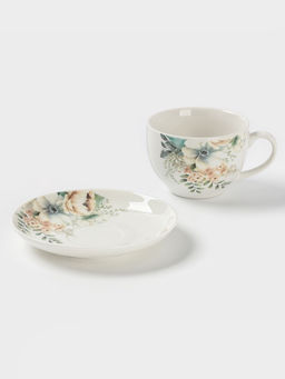 Чайная пара Доляна Цветы, 2 предмета: чашка, 250 мл, блюдце d=15 см, фарфор, белая