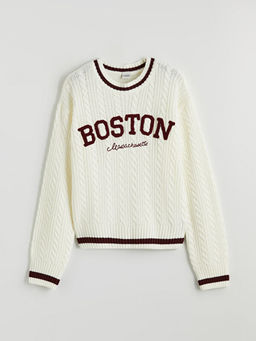 Bisiklet Yaka Nak??l? K?z ?ocuk Triko Kazak