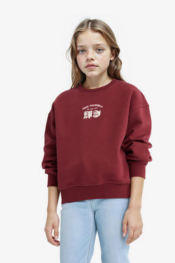 Relax Fit Bisiklet Yaka Bask_l_ __i Yumu_ak T_yl_ Sweatshirt K_z _ocuk