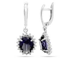 Серьги из серебра танзанит выращ., СПН4020