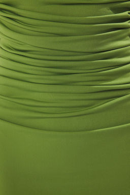 TRENDYOLMILLA Yag Yesil Duz Buzgu / Drape Midi Burgu Detayl? Esnek Orme Elbise TWOSS25EL00676 фото 7