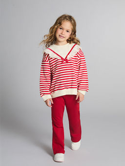 Yaka Detayl? ?izgili K?z ?ocuk Sweatshirt ve Tayt