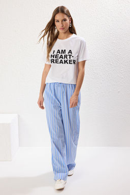 TRENDYOLMILLA Beyaz %100 Pamuk Regular/Normal Kal?p Slogan Bask?l? Orme T-Shirt TWOSS25TS00050 фото 5