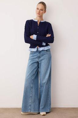 Lacivert Ekose Garni Yaka Detayl? Triko H?rka TWOAW26HI00259