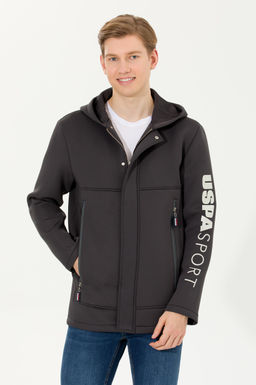 U. S. Polo Assn / Мужской вязаный кардиган с капюшоном антрацитового цвета