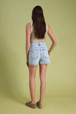 Mavi Dugme Detayl? Kruvaze Yuksek Bel Denim Sort Etek TWOSS22SR0448