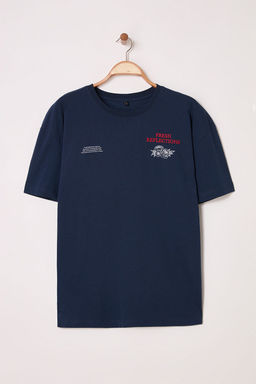 TRENDYOL MAN Lacivert Oversize/Genis Kesim Cicek Nak?sl? %100 Pamuk T-Shirt TMNSS25TS00111 - Trendyolmilla фото 2