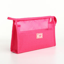 Косметичка на молнии, треугольная, с сеткой, малиновая