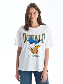 Bisiklet Yaka Donald Duck Bask?l? K?sa Kollu Oversize Kad?n Ti??rt - Waikiki фото 2