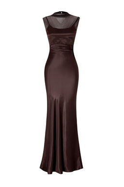 Kahverengi Duz Saten Maxi Abiye & Mezuniyet Elbisesi TPRSS26AE00168 - Trendyolmilla фото 4
