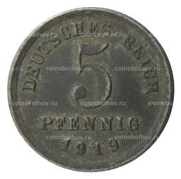 Монета 5 пфеннигов 1919 года E Германия