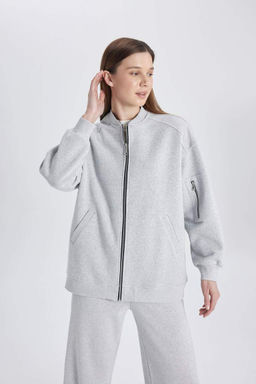 Бомбер-бомбер с воротником-стойкой Мягкий пушистый кардиган - Defacto фото 7