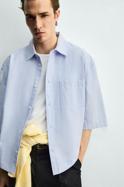 CAMISA BOXY FIT BOLSILLO / Celeste - Zara фото 5