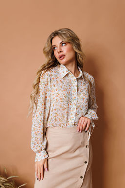 Блуза NIKVA н346-6 молоко+рыжие цветы  фото 3