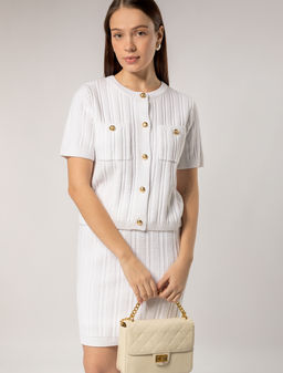 VILATTE / Жакет фактурной вязки с золотистыми пуговицами  фото 6