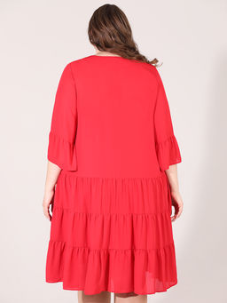 Платье-двойка свободное нарядное больших размеров красное - Almond фото 8