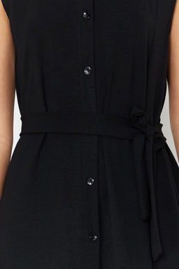 Siyah Kusakl? Duz Midi Kusakl? Siyah Kolsuz Gomlek Dokuma Elbise TWOSS24EL00984 - Trendyolmilla фото 4