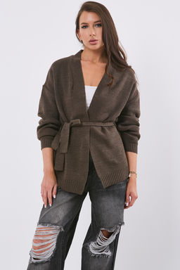 Кардиган объемный без застежки коричневый