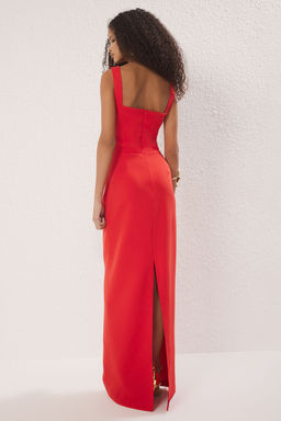 TRENDYOLMILLA Siyah Aksesuar Detayl? Dokuma Uzun S?k Abiye Elbise TPRSS25AE00079  фото 4