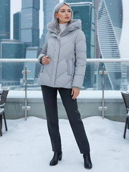 Куртка зимняя женская из овчина стильная и модная серого цвета 7348Sr - Visdeer фото 24