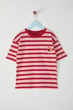 Bordo %100 Pamuk Unisex Cizgili Bask?l? Oversize Kal?p K?sa Kol Orme T-Shirt TKDSS25TS00037 - Trendyolmilla фото 4