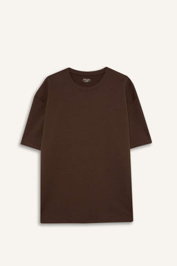 Базовая однотонная футболка с короткими рукавами и широким вырезом Oversize