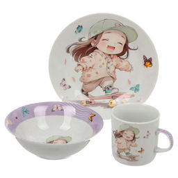 Набор посуды керамика 3 шт Прогулка на скейте тар 17.5 см сал 15 см/350 мл кружка 230 501738 /DANIKS/