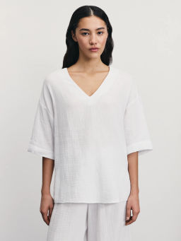 Рубашка из муслина с V-образным вырезом / Zarina  фото 4