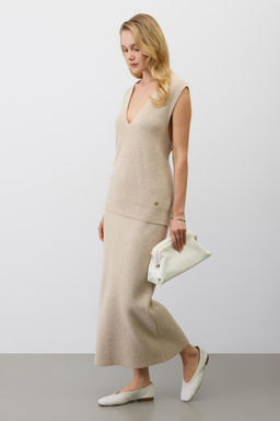 ЕВ 745/ш/светло-бежевый меланж юбка жен