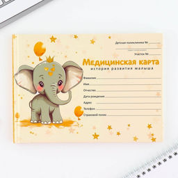 Медицинская карта в твердой обложке Форма №112/у Слоник, 80 л
