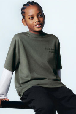 CAMISETA DOBLE MANGA TEXTO / Khaki - Zara фото 2