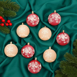 Ёлочные игрушки Ажур, шары новогодние, d=5.5 см, набор 9 шт., красный/бежевый