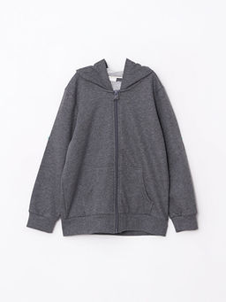Kap??onlu Basic Uzun Kollu K?z ?ocuk Fermuarl? Sweatshirt
