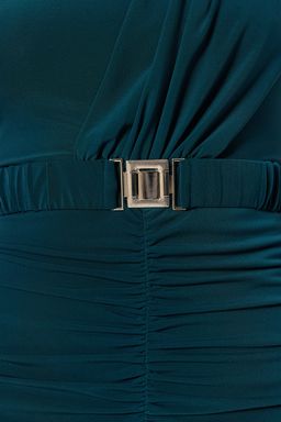 TRENDYOLMILLA Siyah Fitted/ Vucuda Oturan Kolsuz Drape Detayl? Kemerli Midi Esnek Orme Kalem Elbise TWOSS22EL0756 фото 12