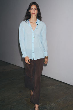 ZW COLLECTION CREASED BUTTON SHIRT - Zara фото 4