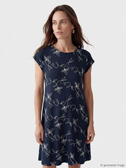 Bisiklet Yaka Desenli A Kesim Elbise