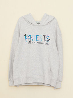 Kap??onlu Bask?l? Uzun Kollu K?z ?ocuk Sweatshirt - Waikiki фото 3