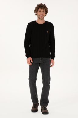 Erkek Slim Fit Bisiklet Yaka Desenli Siyah Kazak - U.s. polo assn фото 11