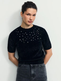 Джемпер с коротким рукавом со стразами / Zarina