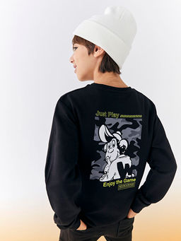 Bisiklet Yaka Nostaljik Maymun Bask?l? Uzun Kollu Erkek ?ocuk Sweatshirt