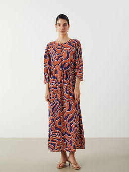 Bisiklet Yaka Desenli Belden Oturtmal? Elbise